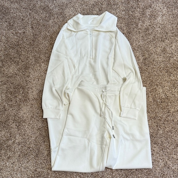 Anrabess Oversized Tracksuit Sweat Lounge Matching Set in White - Picture 4 of 11